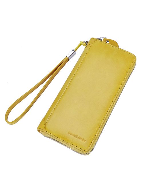 Women Leather Wallet Rfid Blocking Large Capacity Zipper Around Travel Wristlet Bags