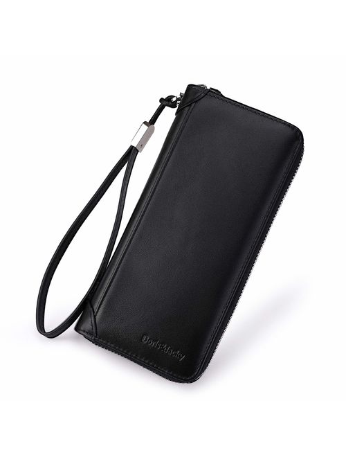 Women Leather Wallet Rfid Blocking Large Capacity Zipper Around Travel Wristlet Bags