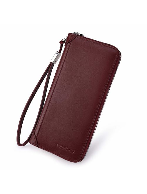 Women Leather Wallet Rfid Blocking Large Capacity Zipper Around Travel Wristlet Bags