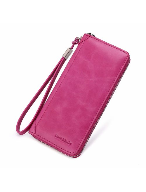 Women Leather Wallet Rfid Blocking Large Capacity Zipper Around Travel Wristlet Bags