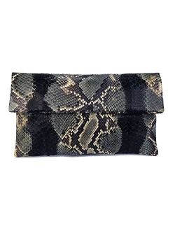 Genuine Python Leather Classic Foldover Clutch Bag