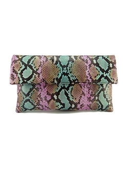 Genuine Python Leather Classic Foldover Clutch Bag