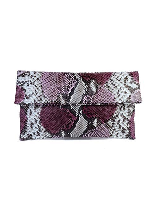 Genuine Python Leather Classic Foldover Clutch Bag