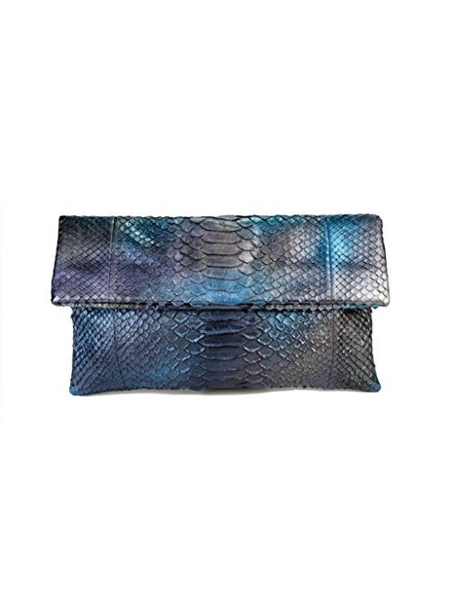 Genuine Python Leather Classic Foldover Clutch Bag