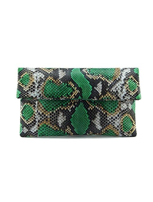 Genuine Python Leather Classic Foldover Clutch Bag