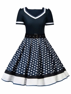 Nihsatin Women's Audrey Hepburn Vintage Style Rockabilly Swing Dress