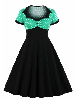 Nihsatin Women's Audrey Hepburn Vintage Style Rockabilly Swing Dress