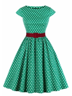 Nihsatin Women's Audrey Hepburn Vintage Style Rockabilly Swing Dress