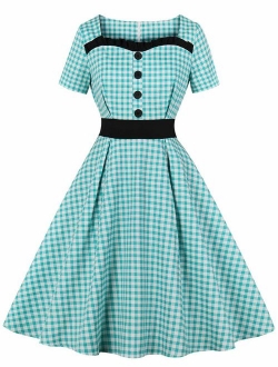 Nihsatin Women's Audrey Hepburn Vintage Style Rockabilly Swing Dress