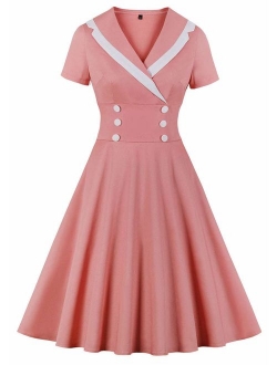 Nihsatin Women's Audrey Hepburn Vintage Style Rockabilly Swing Dress