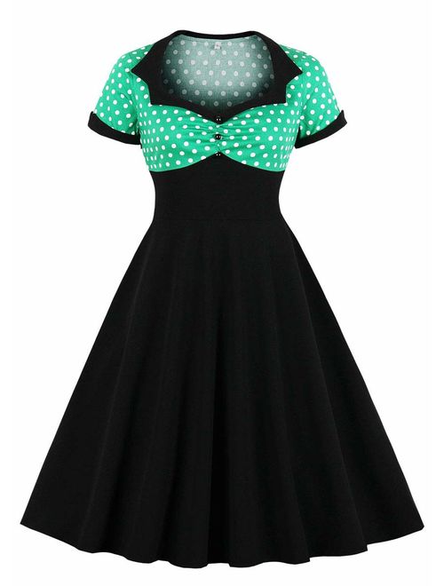 Nihsatin Women's Audrey Hepburn Vintage Style Rockabilly Swing Dress