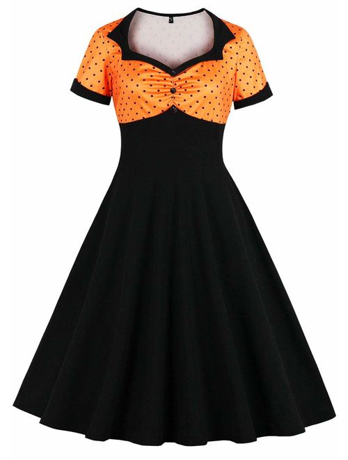 Nihsatin Women's Audrey Hepburn Vintage Style Rockabilly Swing Dress