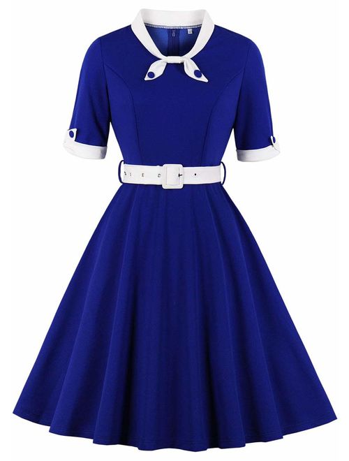 Nihsatin Women's Audrey Hepburn Vintage Style Rockabilly Swing Dress