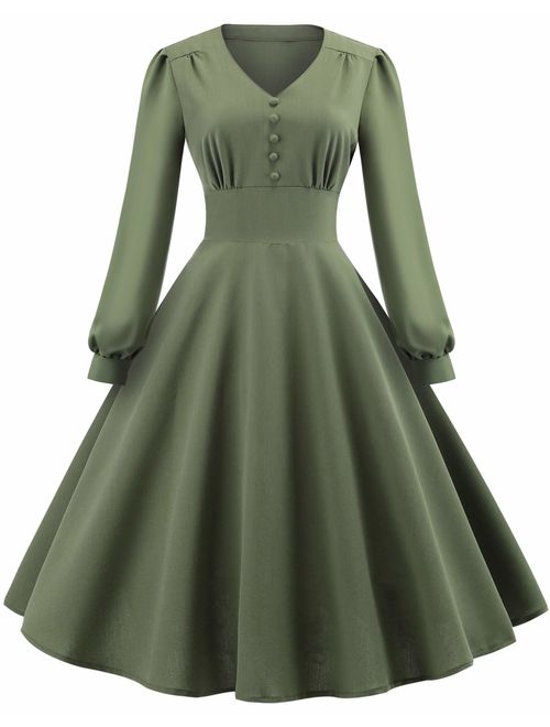 Nihsatin Women's Audrey Hepburn Vintage Style Rockabilly Swing Dress