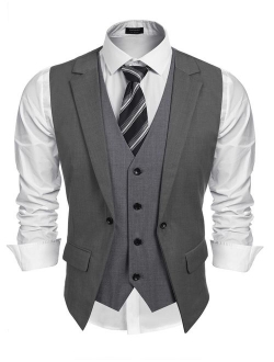 Mens Formal Fashion Layered Vest Waistcoat Dress Suit Vests