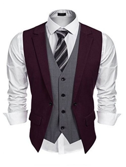 Mens Formal Fashion Layered Vest Waistcoat Dress Suit Vests