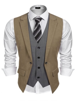 Mens Formal Fashion Layered Vest Waistcoat Dress Suit Vests