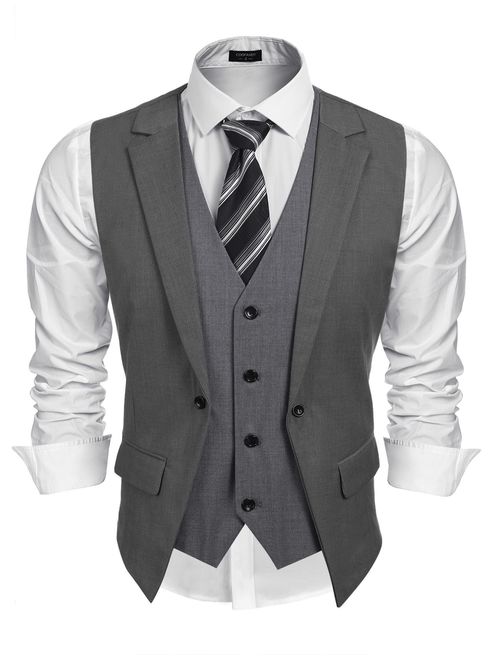 Coofandy Mens Formal Fashion Layered Vest Waistcoat Dress Suit Vests