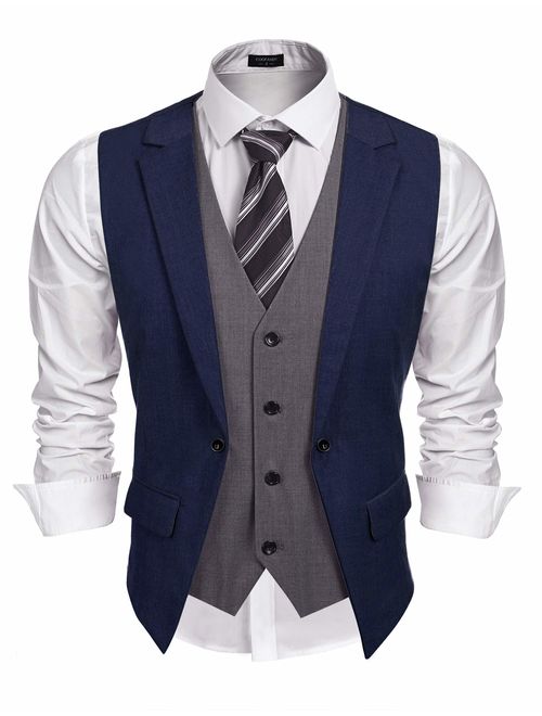 Coofandy Mens Formal Fashion Layered Vest Waistcoat Dress Suit Vests