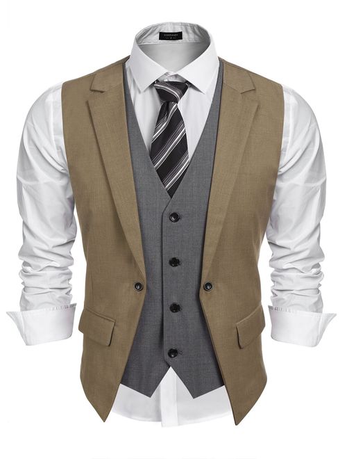 Coofandy Mens Formal Fashion Layered Vest Waistcoat Dress Suit Vests