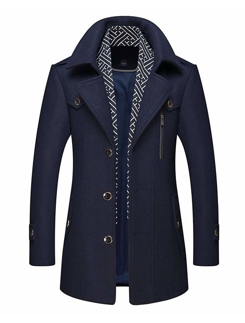 CHARTOU Men's Stylish Scarf Single Breasted Wool Walker Coat Thick Winter Jacket-6 Colors