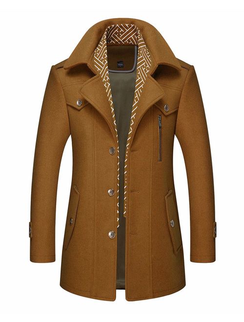 CHARTOU Men's Stylish Scarf Single Breasted Wool Walker Coat Thick Winter Jacket-6 Colors