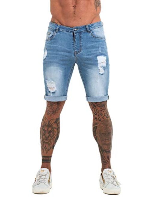 GINGTTO Men's Fashion Ripped Short Jeans Casual Denim Shorts with Hole