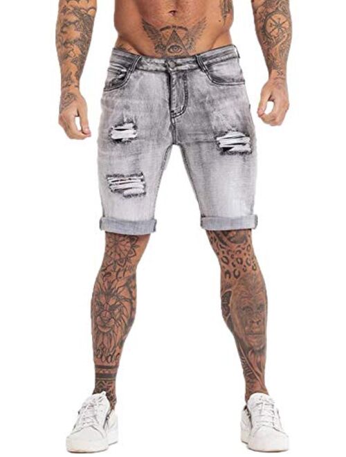 GINGTTO Men's Fashion Ripped Short Jeans Casual Denim Shorts with Hole