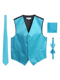 Men's Formal 4pc Satin Vest Necktie Bowtie and Pocket Square