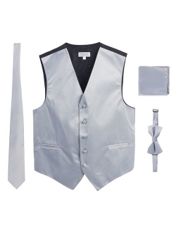 Men's Formal 4pc Satin Vest Necktie Bowtie and Pocket Square