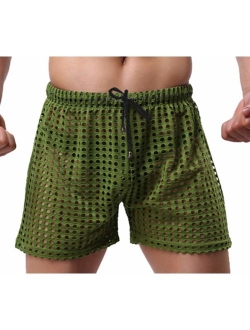 Linemoon Men's Mesh Shorts Sexy Lounge Hollow Boxer Underwear