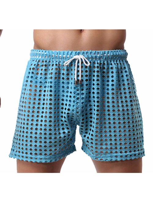 Linemoon Men's Mesh Shorts Sexy Lounge Hollow Boxer Underwear