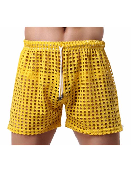 Linemoon Men's Mesh Shorts Sexy Lounge Hollow Boxer Underwear