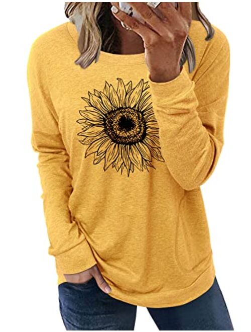 onlypuff Casual Tops for Women Floral Shirts Mama Bear Long Sleeve Tunics Comfy Soft