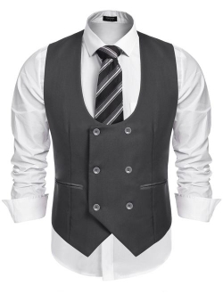 Men's Slim Fit Sleeveless Suit Vest Double Breasted Business Dress Waistcoat