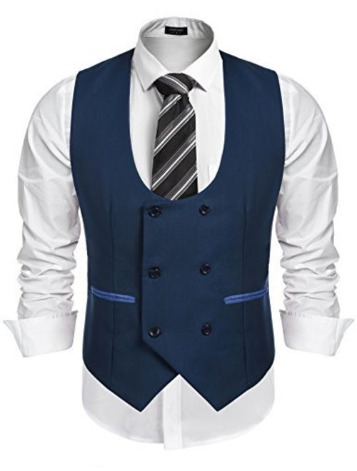 COOFANDY Men's Slim Fit Sleeveless Suit Vest Double Breasted Business Dress Waistcoat