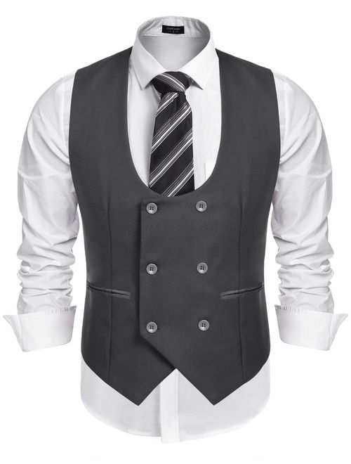 COOFANDY Men's Slim Fit Sleeveless Suit Vest Double Breasted Business Dress Waistcoat