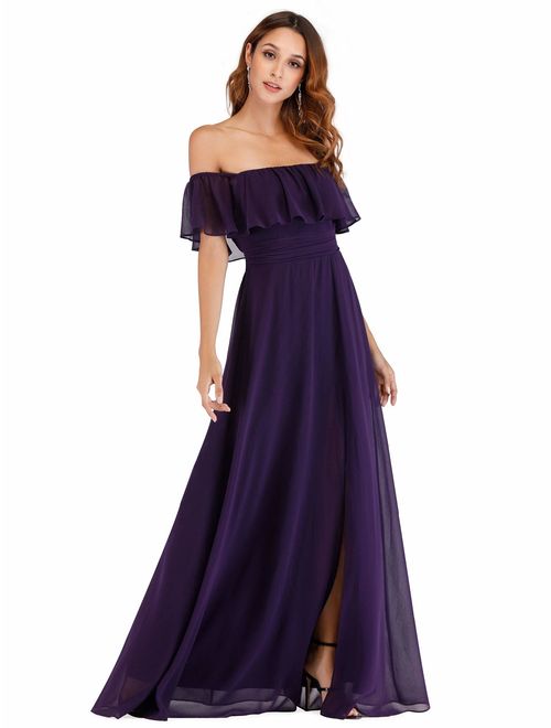 Ever-Pretty Off The Shoulder Ruffle Party Dresses Side Front Slit Beach Maxi Dress 07679