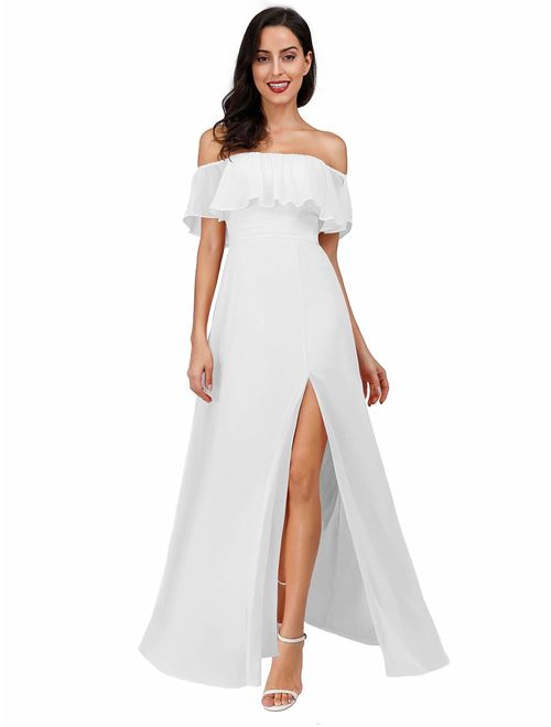 Ever-Pretty Off The Shoulder Ruffle Party Dresses Side Front Slit Beach Maxi Dress 07679