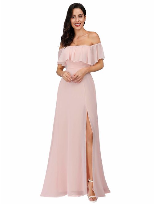 Ever-Pretty Off The Shoulder Ruffle Party Dresses Side Front Slit Beach Maxi Dress 07679