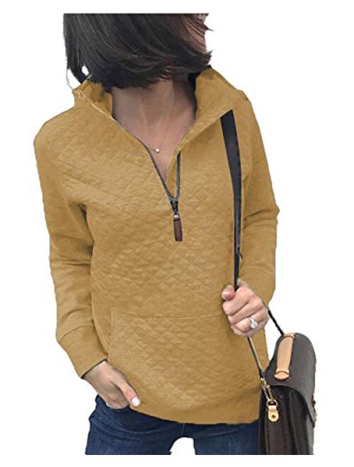 BTFBM Women Fashion Quilted Pattern Lightweight Zipper Long Sleeve Plain Casual Ladies Sweatshirts Pullovers Shirts Tops