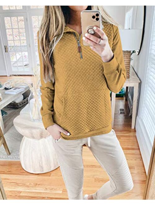 BTFBM Women Fashion Quilted Pattern Lightweight Zipper Long Sleeve Plain Casual Ladies Sweatshirts Pullovers Shirts Tops