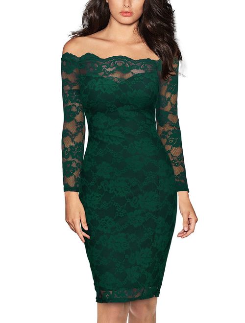 Miusol Women's Vintage Off Shoulder Flare Lace Slim Cocktail Pencil Dress