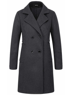 Women's Basic Essential Double Breasted Mid-Long Wool Blend Pea Coat