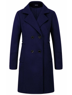 Women's Basic Essential Double Breasted Mid-Long Wool Blend Pea Coat