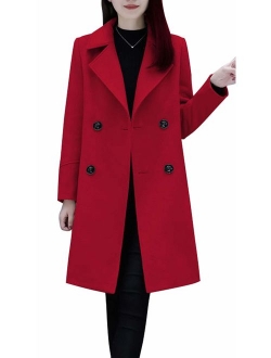 Women's Basic Essential Double Breasted Mid-Long Wool Blend Pea Coat