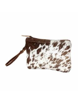 Wristlet Handbag - Cow Hide - White & Brown Small W/Zipper top - 6