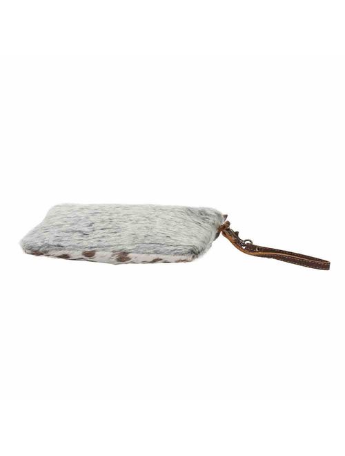 Wristlet Handbag - Cow Hide - White & Brown Small W/Zipper top - 6