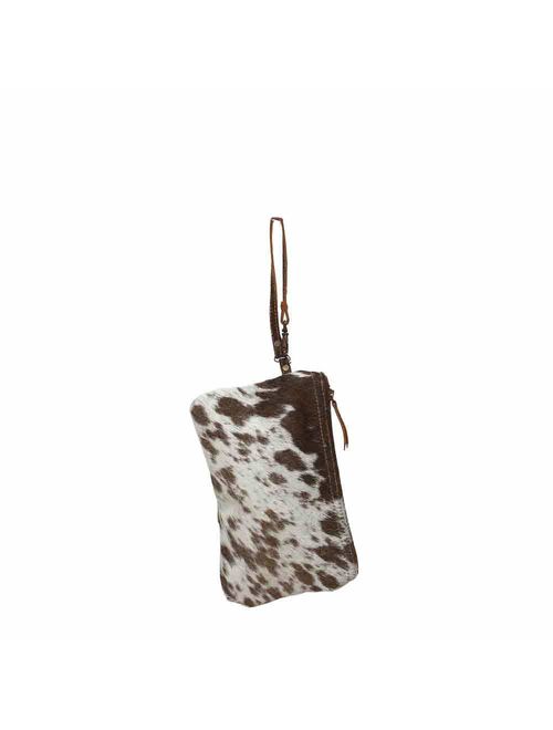 Wristlet Handbag - Cow Hide - White & Brown Small W/Zipper top - 6