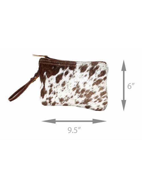 Wristlet Handbag - Cow Hide - White & Brown Small W/Zipper top - 6